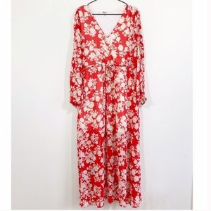 Moon and sky red and white floral maxi